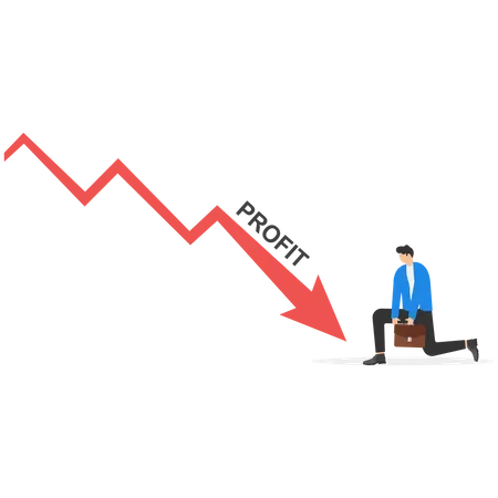 Businessman Character Shocking Down Red Arrow Financial Financial Crisis Business Metaphor Symbol Vector Illustration Illustration