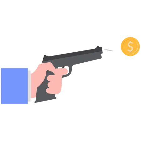 Businessman shooting dollar from gun  Illustration