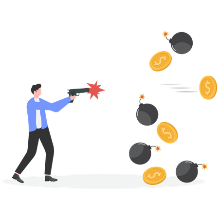 Businessman shooting gold coins  Illustration