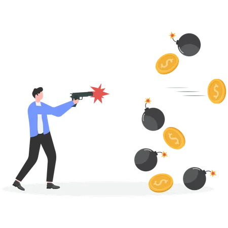 Businessman shooting gold coins  Illustration