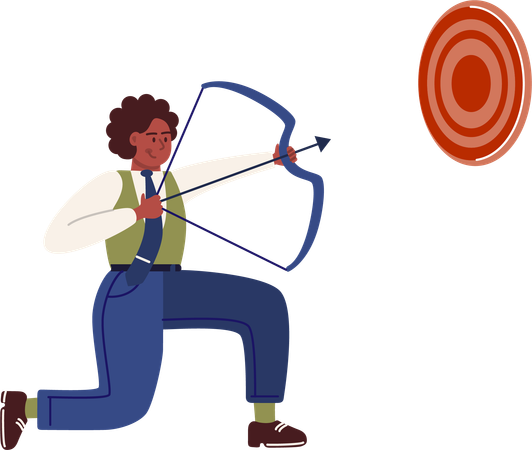 Businessman shooting target using arrow and bow  Illustration