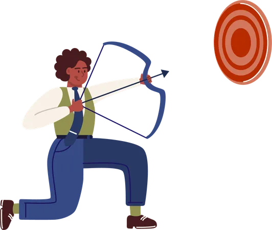 Businessman shooting target using arrow and bow  Illustration