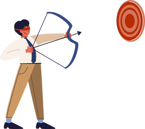 Businessman shooting target using arrow and bow with blind eye  Illustration