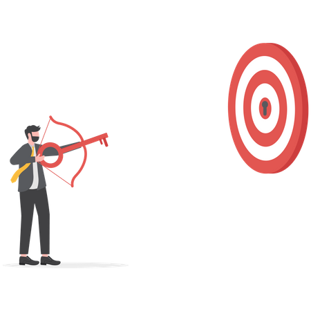 Businessman shooting targets key business on archery  Illustration