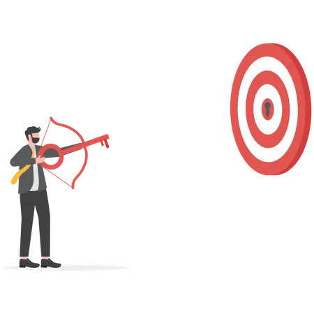 Businessman Character Archery Shooting Targets Key Business Concept Illustration