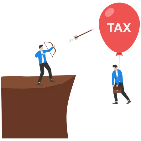 Businessman shooting the yellow balloon tax  Illustration