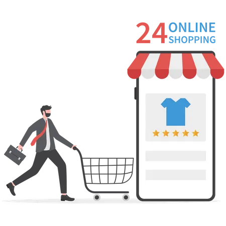 Business People Man Shop Online Store Using Smartphone In Flat Modern Style E Commerce Illustration