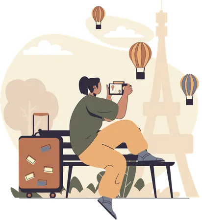 Businessman shots air parachute record Illustration
