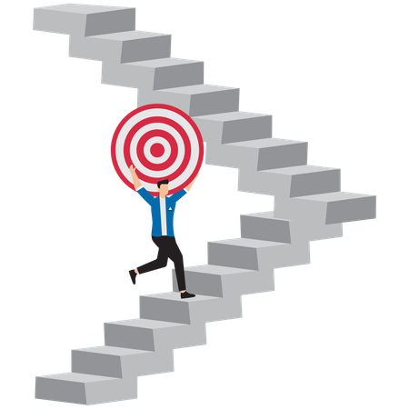 Businessman shouldering target to climb steps  Illustration