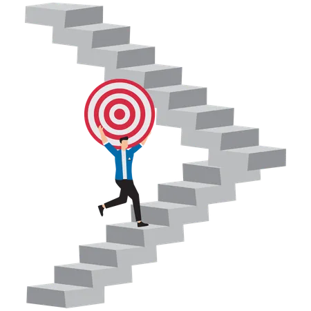 Businessman shouldering target to climb steps  Illustration