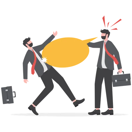 Hate Speech Bullying Words Or Message That Hurt People Aggressive Management Style Racism In Workplace Concept Bossy Aggressive Businessman Shout With Speech Bubble To Hurt Coworker Or Colleague イラスト