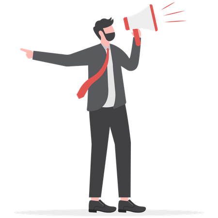 Businessman shouting through a megaphone  Illustration