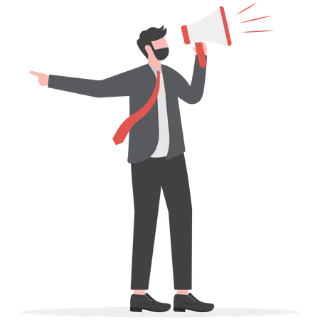 Businessman shouting through a megaphone  Illustration