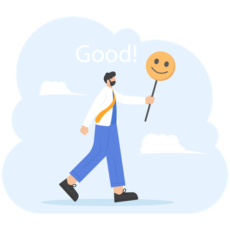 Businessman show happy face sign  Illustration