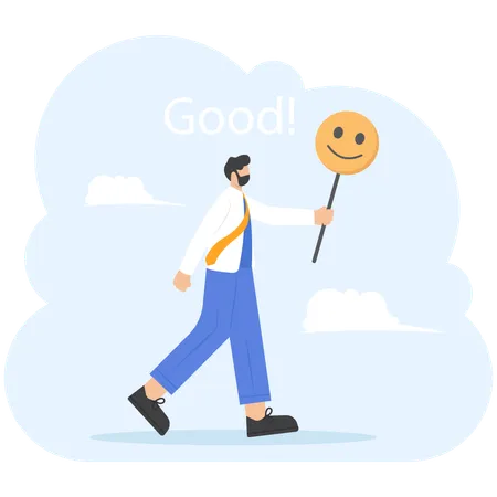 Businessman show happy face sign  Illustration