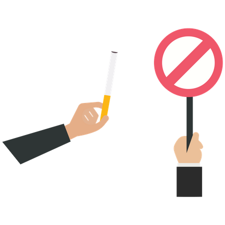 Businessman show prohibition sign to a cigarette  Illustration