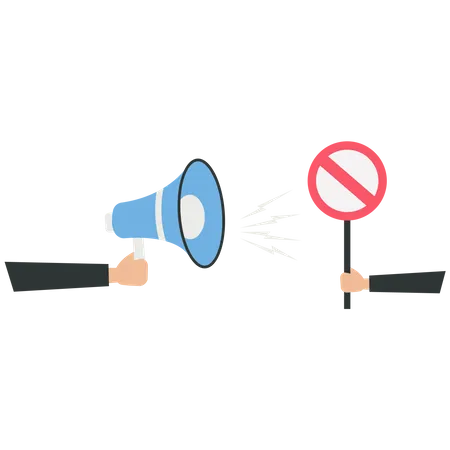 Businessman show prohibition sign to a megaphone  Illustration