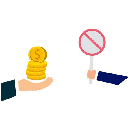 Businessman show prohibition sign to US dollar  Illustration