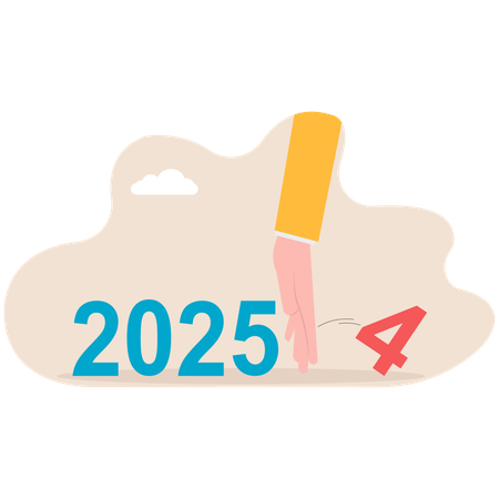 Businessman showing 2025 work  Illustration