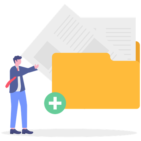 Businessman showing add file in folder  Illustration