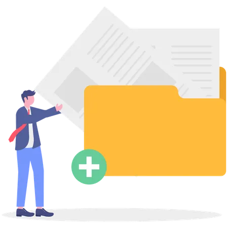 Businessman showing add file in folder  Illustration