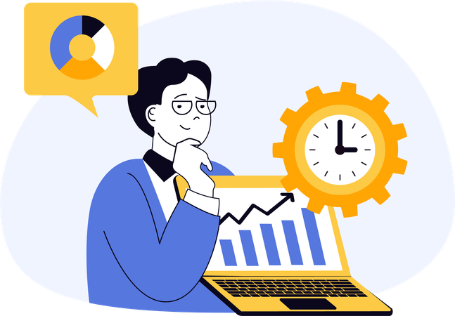 Businessman showing analysis graph of pending project  Illustration