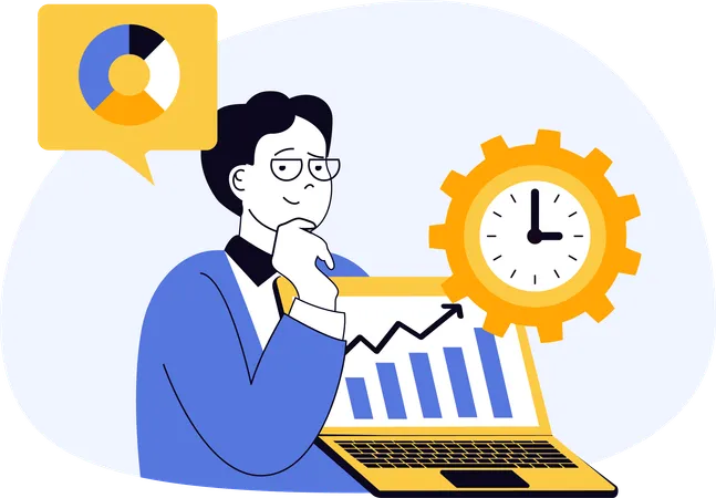 Businessman showing analysis graph of pending project  Illustration