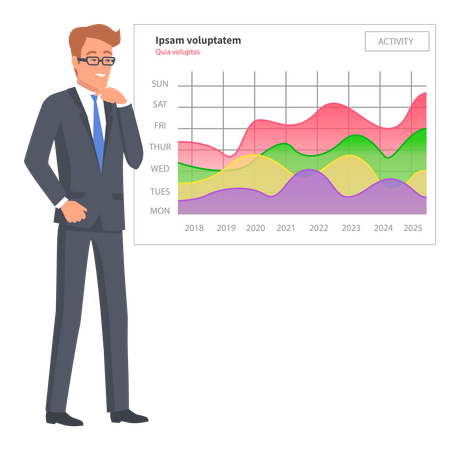 Businessman showing analytics data Illustration