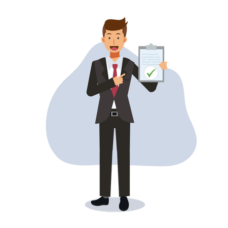 Businessman showing approval document Illustration