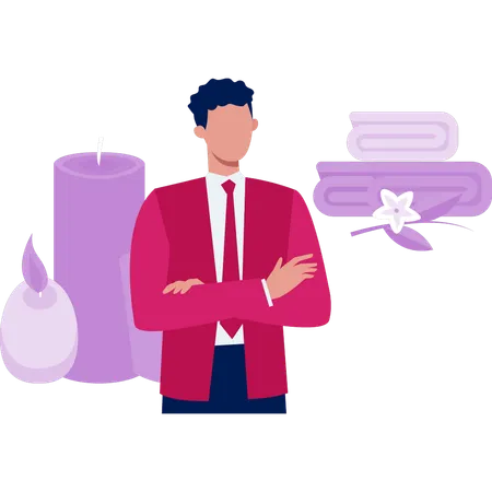 Businessman showing bath towel  Illustration