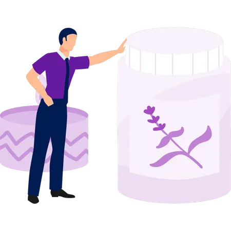 Businessman showing beauty cream jar  Illustration