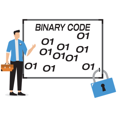 Businessman showing binary code lock on mobile  Illustration