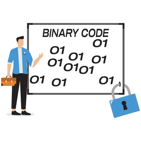 Businessman showing binary code lock on mobile  Illustration