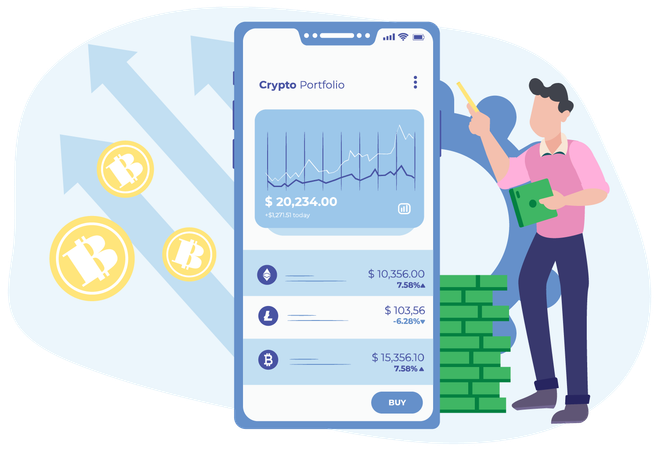 Businessman showing Bitcoin Profit  Illustration