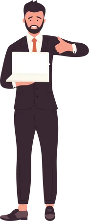 Businessman showing blank laptop screen  Illustration