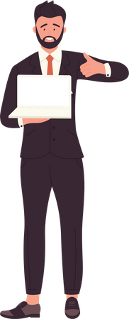 Businessman showing blank laptop screen  Illustration