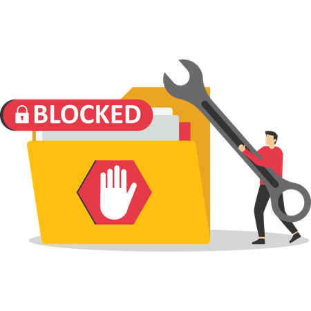 ブロックされたフォルダを表示するビジネスマン  イラスト