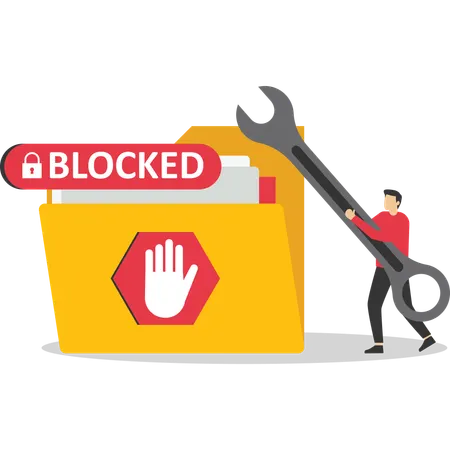 ブロックされたフォルダを表示するビジネスマン  イラスト
