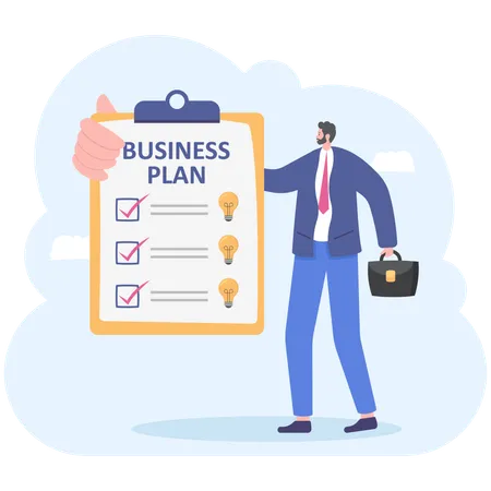 Businessman Shows Checklist Business Plan Illustration