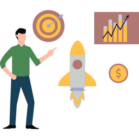 Businessman showing business startup rocket  Illustration