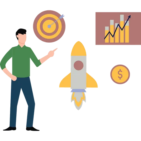 Businessman showing business startup rocket  Illustration