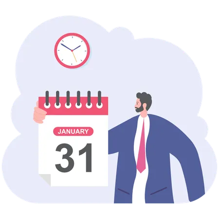 Businessman Or Manager Hold A Calendar On His Hand 31 Of December Illustration