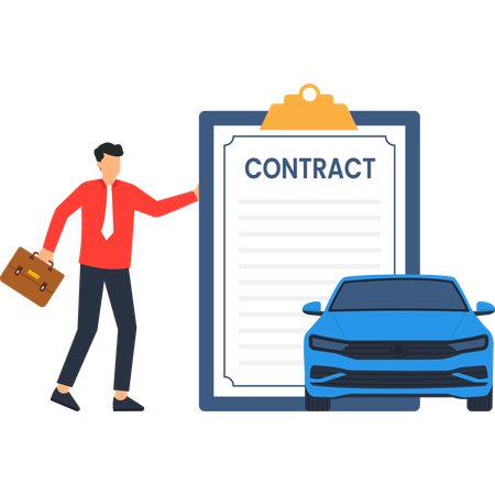 Businessman showing car agreement contract  Illustration