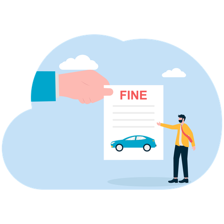 車の罰金報告書を見せるビジネスマン  イラスト