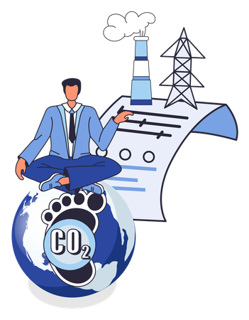 Businessman showing carbon pollution reports  Illustration