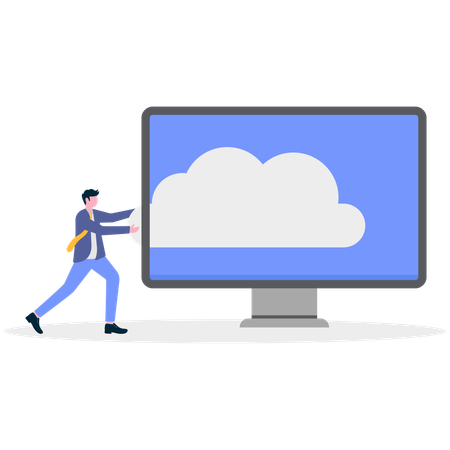 Businessman showing cloud on computer  Illustration