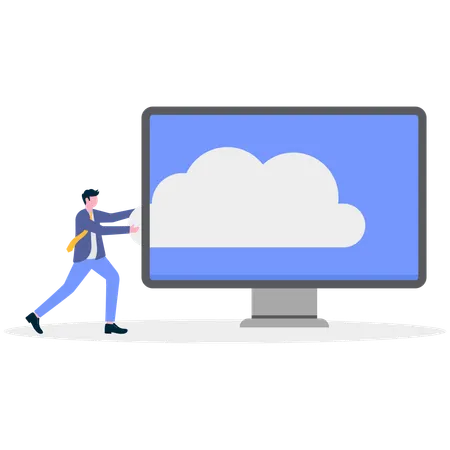 Businessman showing cloud on computer  Illustration