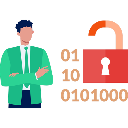 Businessman showing coding lock  Illustration