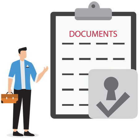 Businessman showing complete protection for document  Illustration