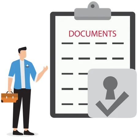 Businessman showing complete protection for document  Illustration